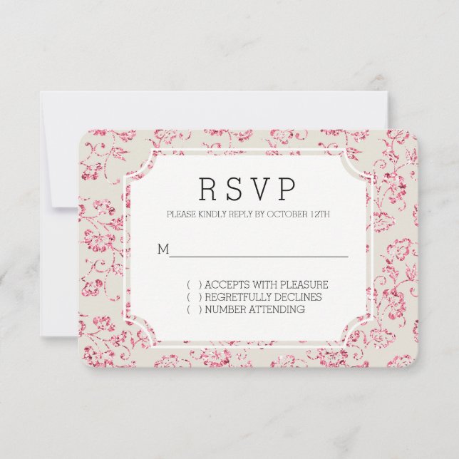Boda floral romántica crema rosa Purpurina RSVP (Anverso)
