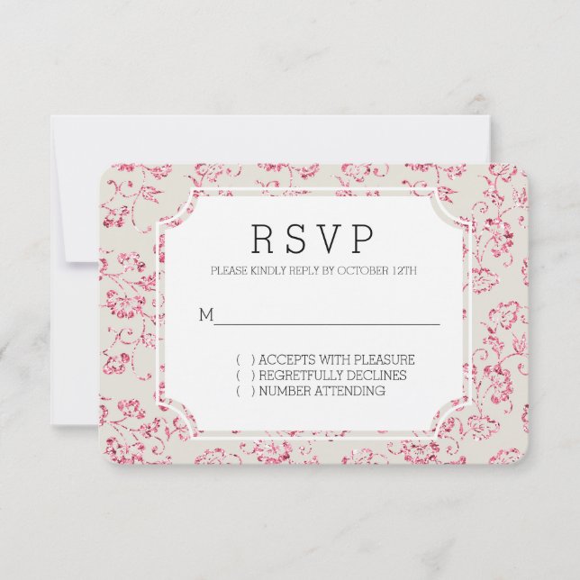 Boda floral romántica crema rosa Purpurina RSVP (Anverso)