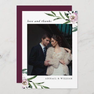 Boda floral romántico gracias tarjeta fotográfica
