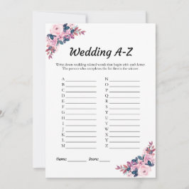 Boda floral rosa A-Z Ducha de novia Tarjeta de jue