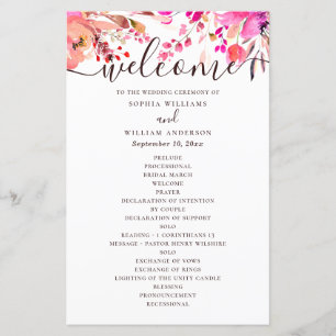 Boda floral rosa acuarela. Programa de otoño