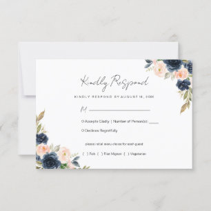Boda floral rosa azul marina y Rubor RSVP