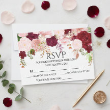 Boda floral rosa con borgoña español RSVP 