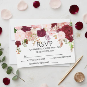 Boda floral rosa con borgoña español RSVP