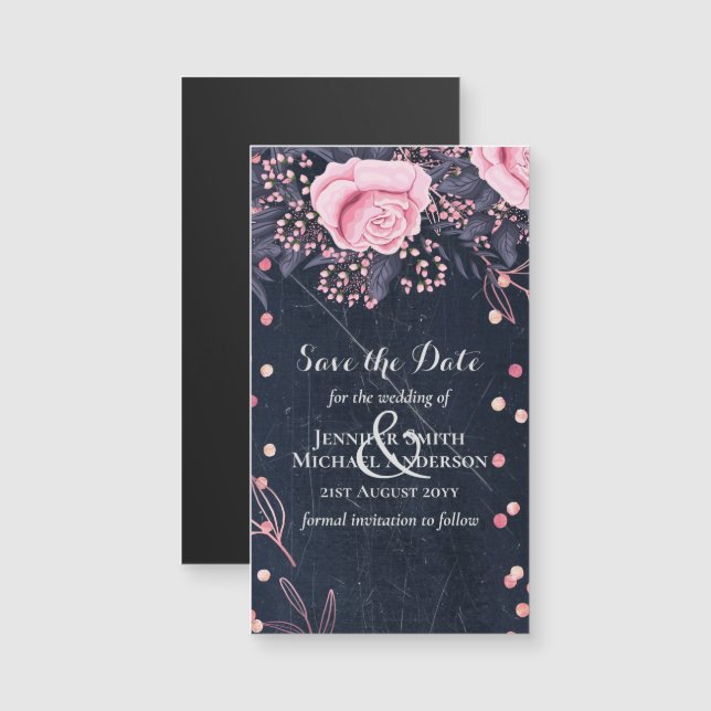 Boda floral rosa LeahG Denim Blue Rosegold (Anverso/Reverso)