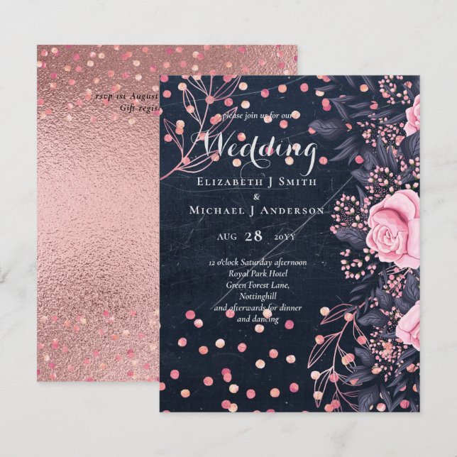Boda floral rosa LeahG Denim Blue Rosegold (Anverso / Reverso)