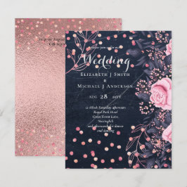 Boda floral rosa LeahG Denim Blue Rosegold