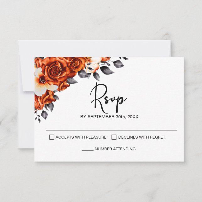 Boda Floral Rosa Naranja quemada RSVP (Anverso)