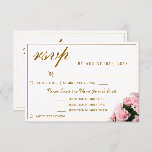 Boda floral rosa opción de menú RSVP (Anverso / Reverso)