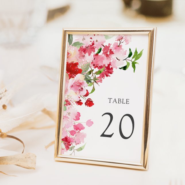 Boda Floral Rosa Rojo Número de tabla (Watercolor Red Pink Floral Wedding Table Number
)
