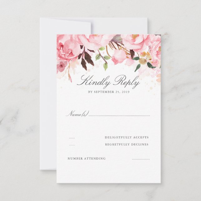 Boda floral rosa RSVP (Anverso)