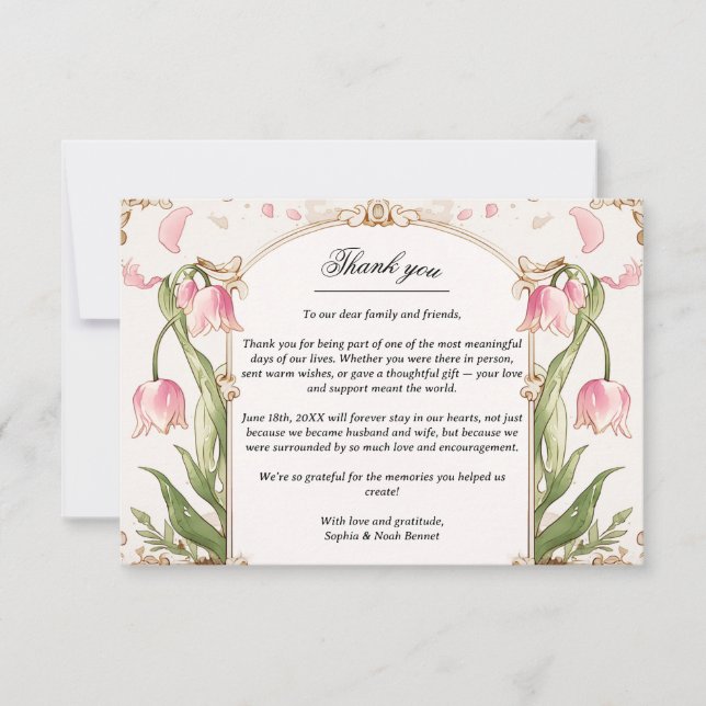 Boda Floral rosa y verde gracias tarjeta (Anverso)