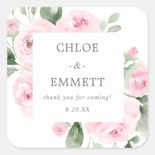 Boda floral rosado Caja de tarta Pegatina Favor