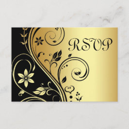 Boda Floral Rsvp Invitación de oro negro