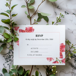 Boda floral RSVP Tarjeta blanca Magnolia rosa