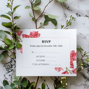 Boda floral RSVP Tarjeta blanca Magnolia rosa