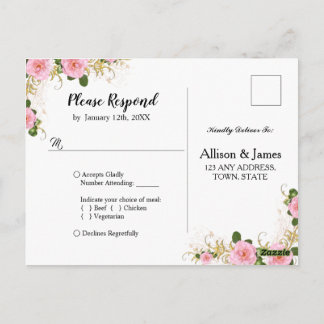 Boda floral rústica postal Rsvp