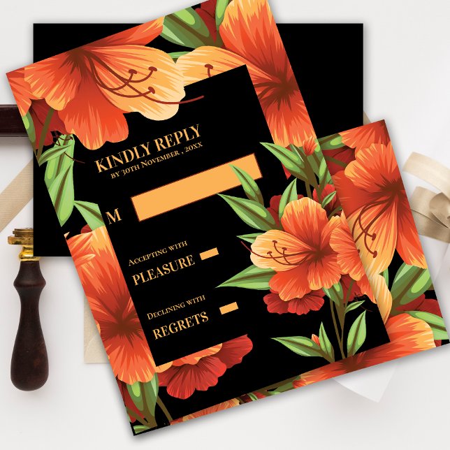 Boda floral Rústico Naranja Moody otoño oscuro (Watercolor Pretty Orange Floral Wedding RSVP)