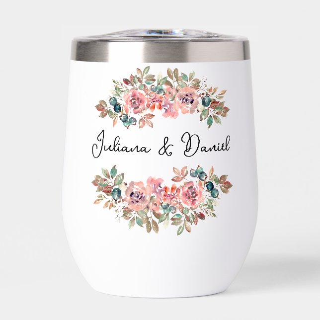 Boda floral simple y elegante Tumbler de vino térm (Frente)