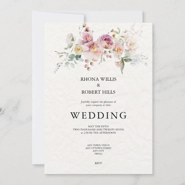 Boda floral Stationery Invitación (Anverso)