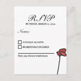 Boda floral Tarjeta RSVP Poppies rojos y rosados