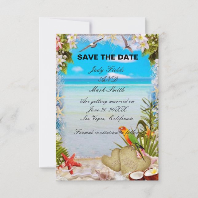 Boda Floral Tropical Beach Ahorra La Tarjeta De Fe (Anverso)