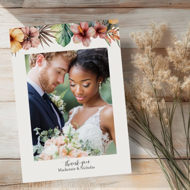 Boda Floral Tropical Boho Gracias Tarjeta (tropical wedding thank you card)