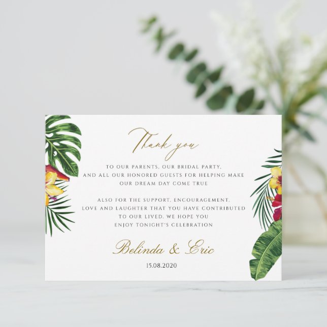 Boda Floral Tropical Gracias Tarjeta (Anverso de pie)