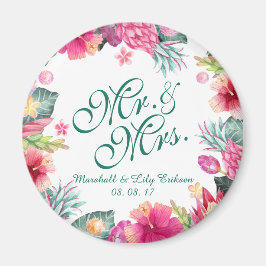 Boda floral tropical personalizado | Imán