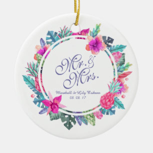 Boda floral tropical personalizado   Ornamento
