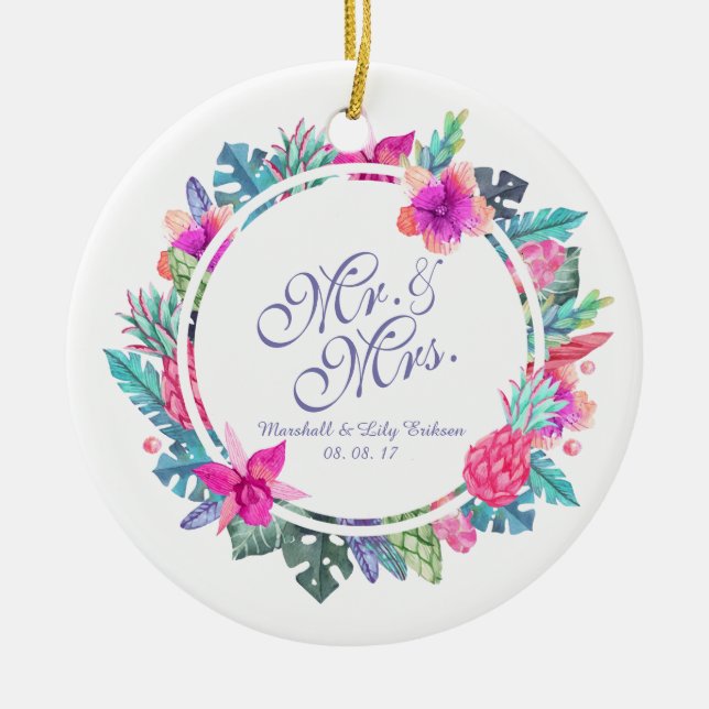 Boda floral tropical personalizado | Ornamento (Frente)