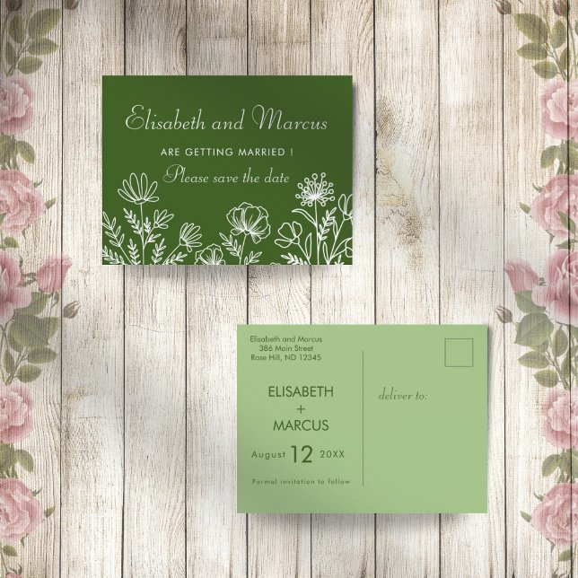 Boda floral verde oliva, salva la tarjeta de fecha (Subido por el creador)