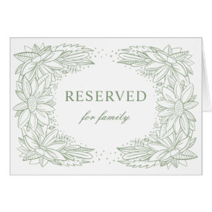 Boda floral verde rústica. Letrero de reservado ca