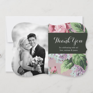 Boda Floral Vintage Foto Gracias Tarjeta