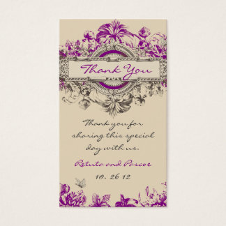 Boda Floral Vintage Gris Púrpura Gracias Etiqueta