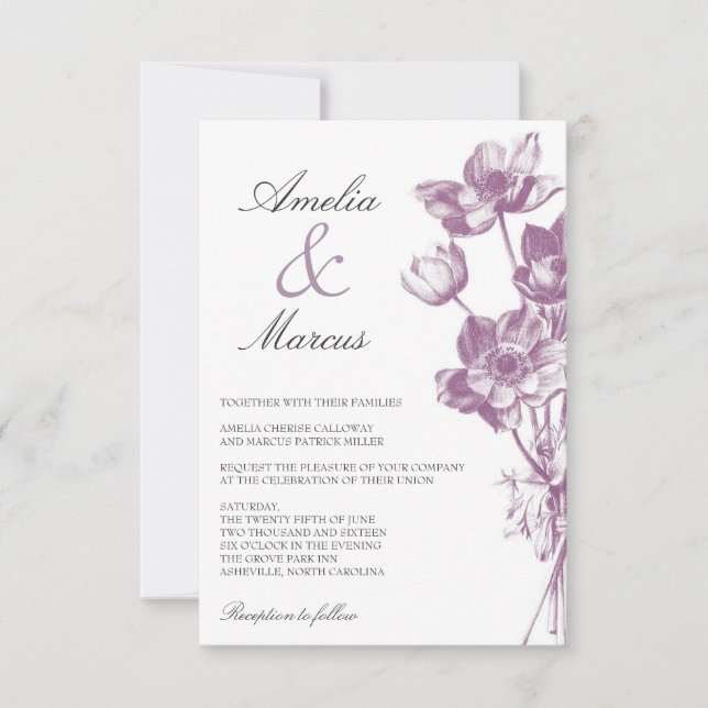 Boda floral vintage Mini invitación / blanco (Anverso)