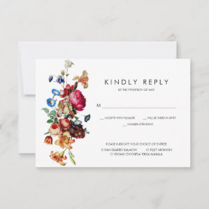 Boda floral Vintage oscura RSVP con elección de co