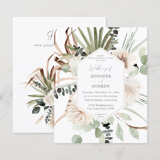 Boda floral y de hoja de palma del Boho presupuest (Anverso / Reverso)