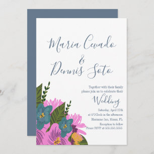 Boda  Florals con dibujos a mano Invitación a colo