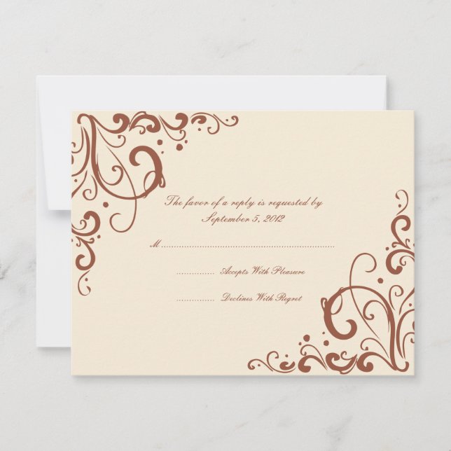 Boda Floreciente Marrón y Crema RSVP (Anverso)