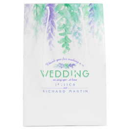 Boda flores moradas verdes gracias bolsa de regalo