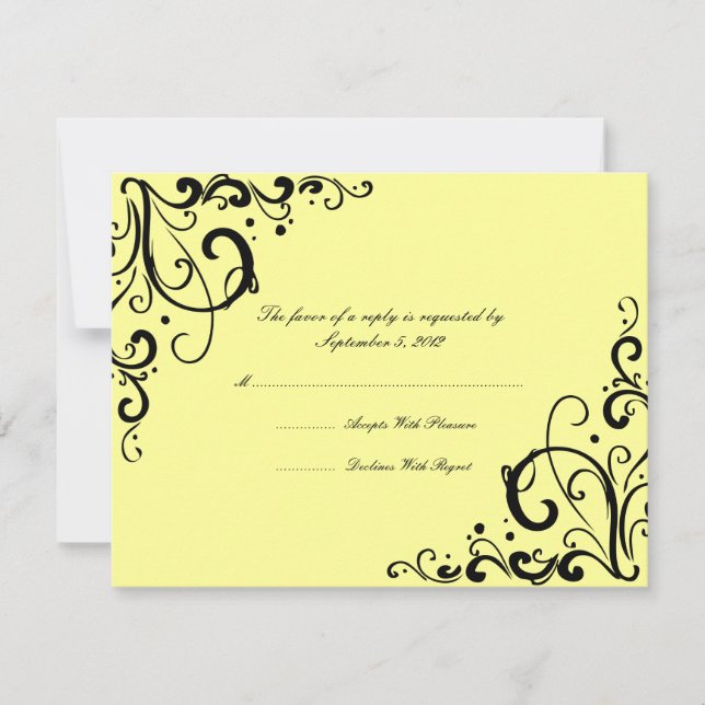 Boda florida amarilla y negra RSVP (Anverso)