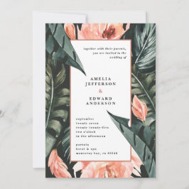 Boda foliáceo de hoja coral rosa y tropical