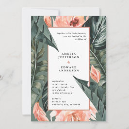 Boda foliáceo de hoja coral rosa y tropical