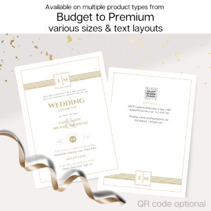 Boda formal clásico Monograma Invitación de oro bl