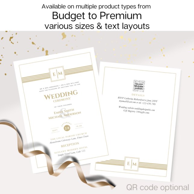 Boda formal clásico Monograma Invitación de oro bl (Subido por el creador)