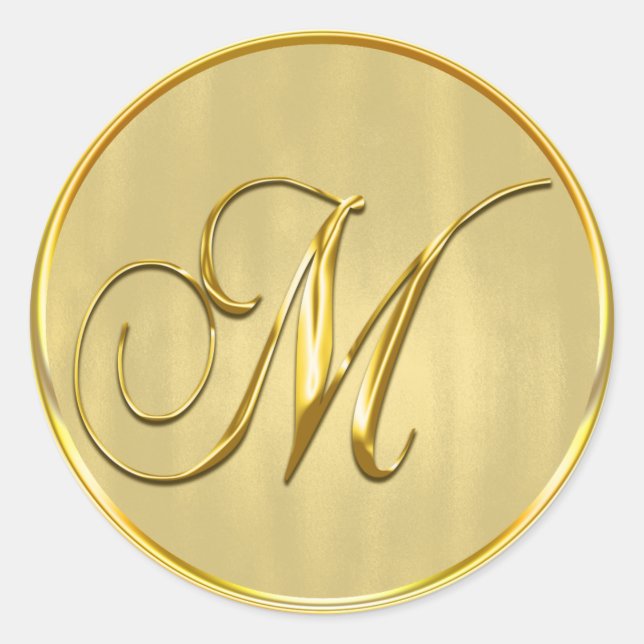 Boda formal dorado Monograma M Invitación de sello (Anverso)