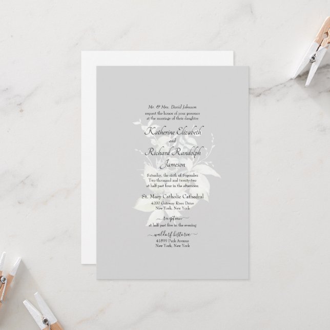 Boda formal Elegante Invitación floral blanca (Anverso/Reverso In Situ)