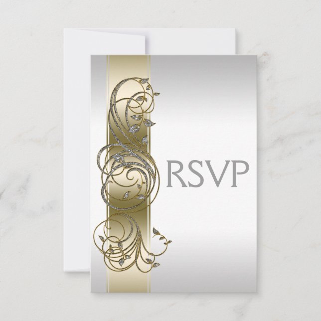 Boda formal Ornate Gold Silver RSVP (Anverso)