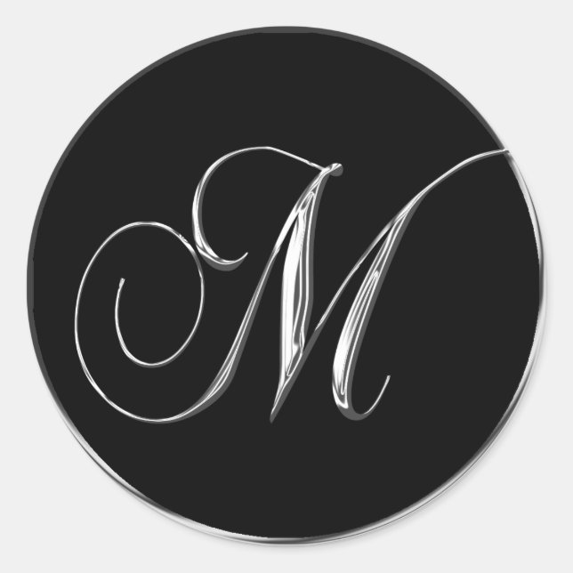 Boda formal plateado negro Monograma M Sello (Anverso)